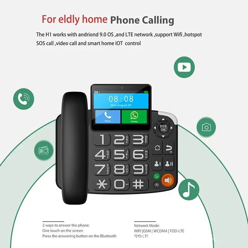 4G plug-in dual card touch screen phone landline android system video call elderly machine for home use