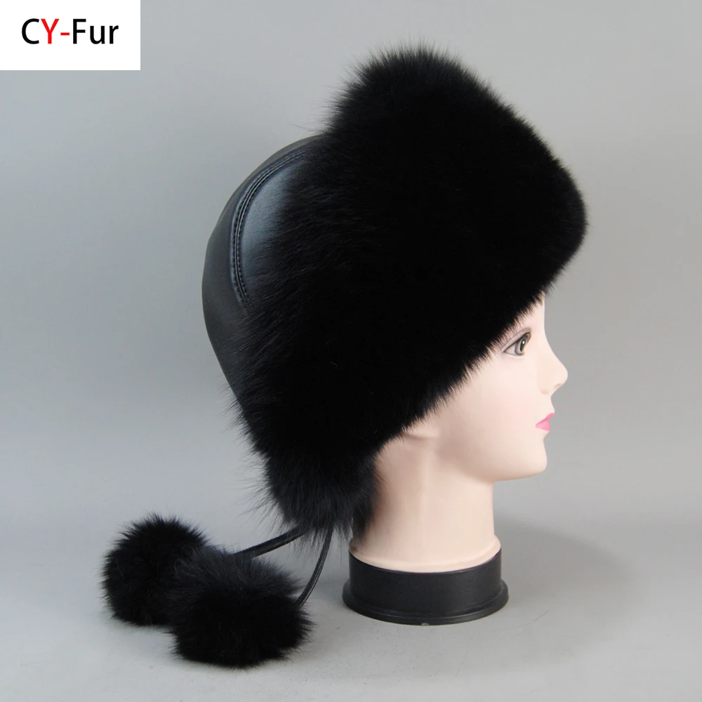 

Hot Sale 100% natural Fox Fur Hat Women Cap Thick Fur Cap Winter Warm Hat Female Fashion For Women Hat With Earmuffs Hat