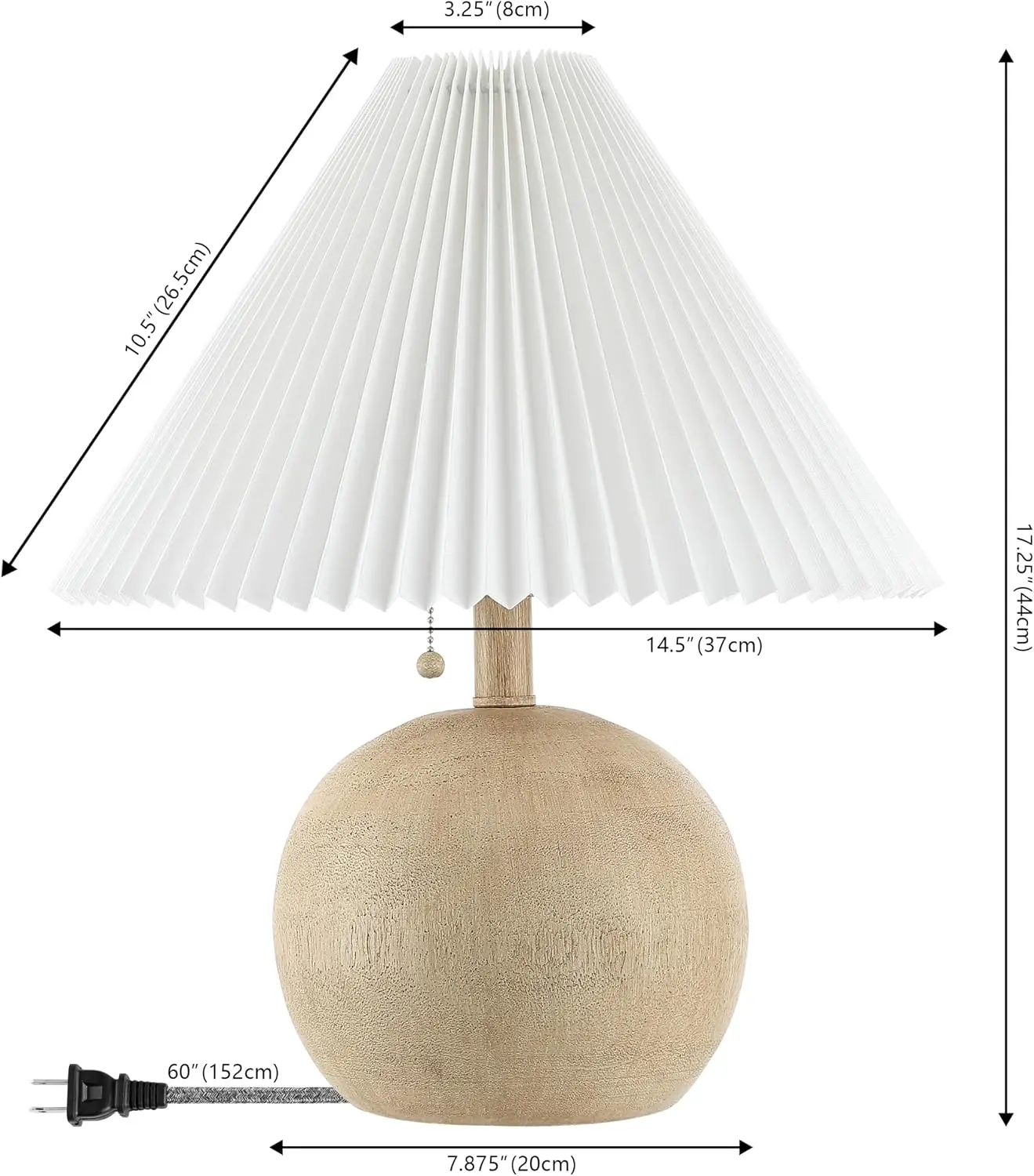 17.25" Beige Wood & White Sphere Table Lamp, Mid-Century Nightstand, Scandinavian Coastal Style, LED Bulb Included view 4