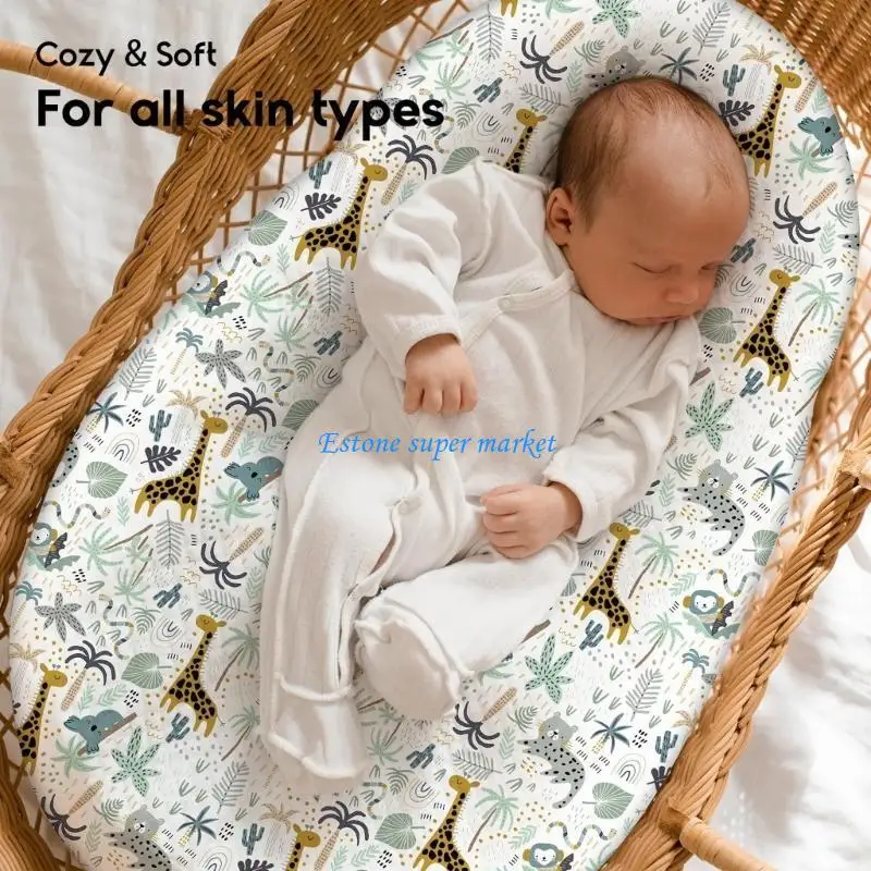 

090B Breathable Baby Bed Sheet Printed Boys Girls Pram Fitted Sheet Removable Slipcover Comfortable for Infants Toddlers