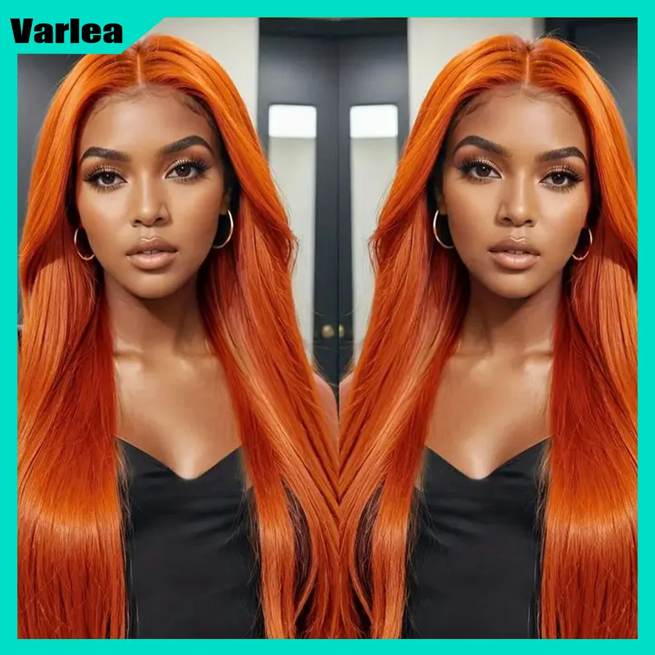 Varlea 200% densidad 13x6 Hd peluca Frontal de encaje recto 13x4 encaje Frontal 350 naranja jengibre peluca de cabello humano cabello brasileño de color