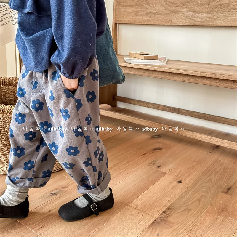 Pantalon sarouel en coton à imprimé fleuri pour enfants, vêtements pour bébés, pantalons décontractés pour garçons, nouveau, automne, Vintage