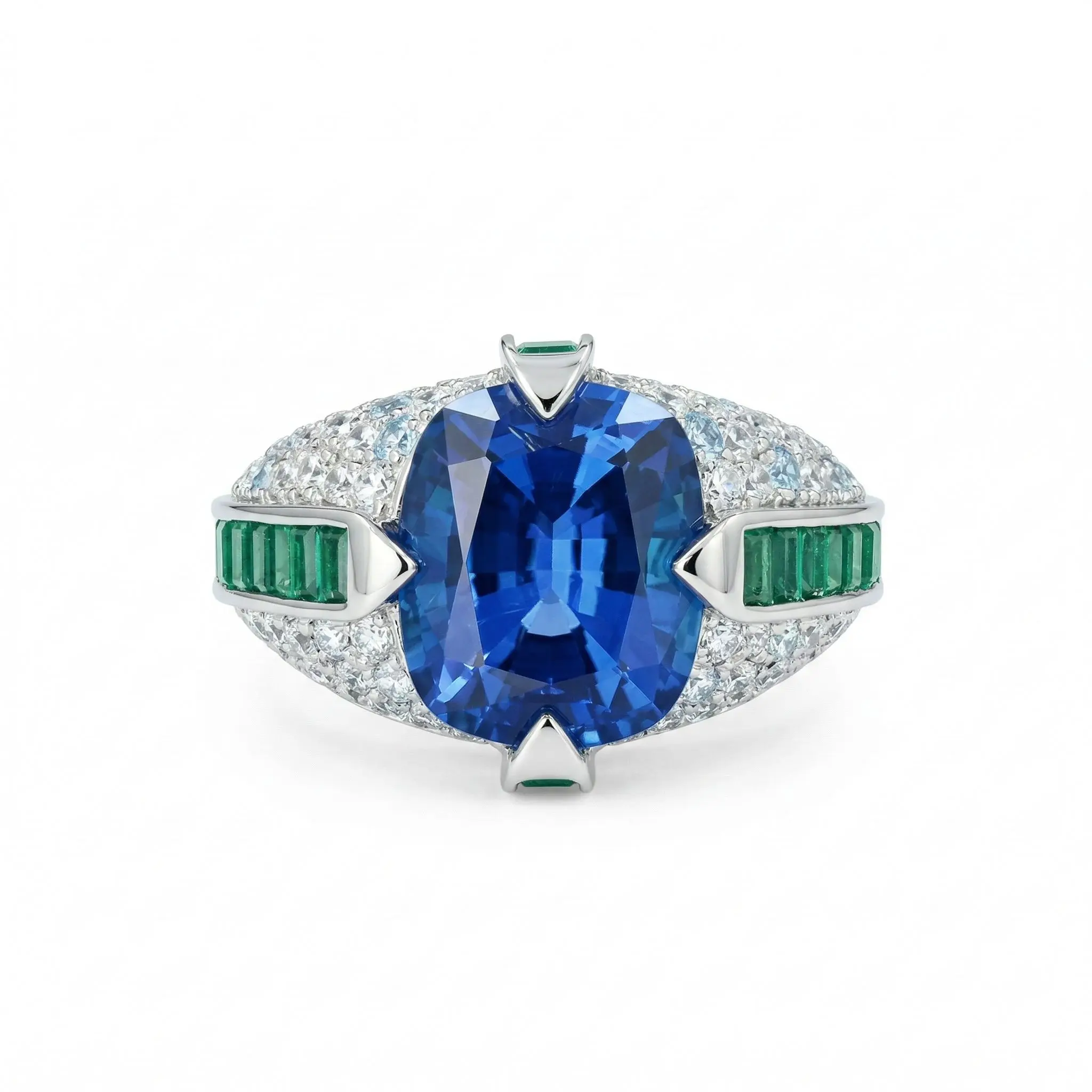 

Art Deco Artificial Cushion Royal Blue Sapphire Ring Vintage 925 Sterling Silver Fine Jewelry for Women's Engagement Party Gifts