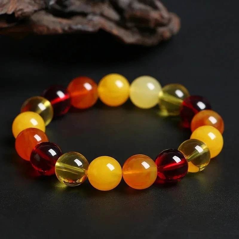 

Colorful Multi Treasure Bracelet Blood gift men yellow bangle Flower Pearl Amber Hand Ornaments Buddha Beads
