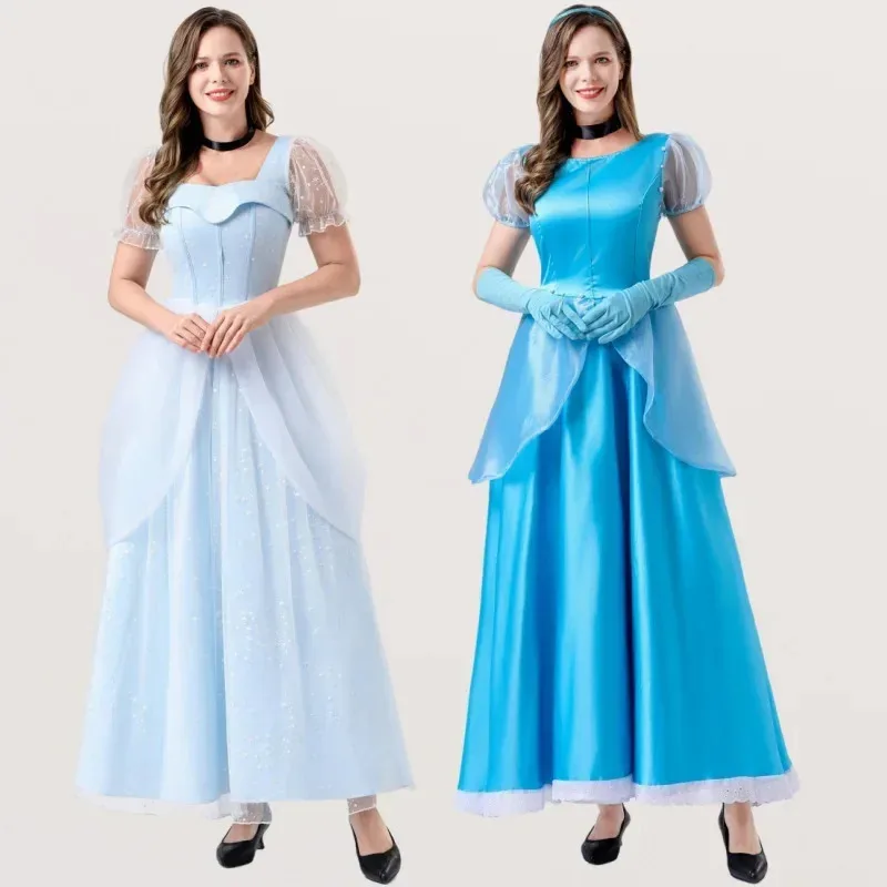 

2024 Movie& Tv Girl Princess Cosplay Snow Costume Blue Delucse Dress Halloween For Carnival Party Costumes