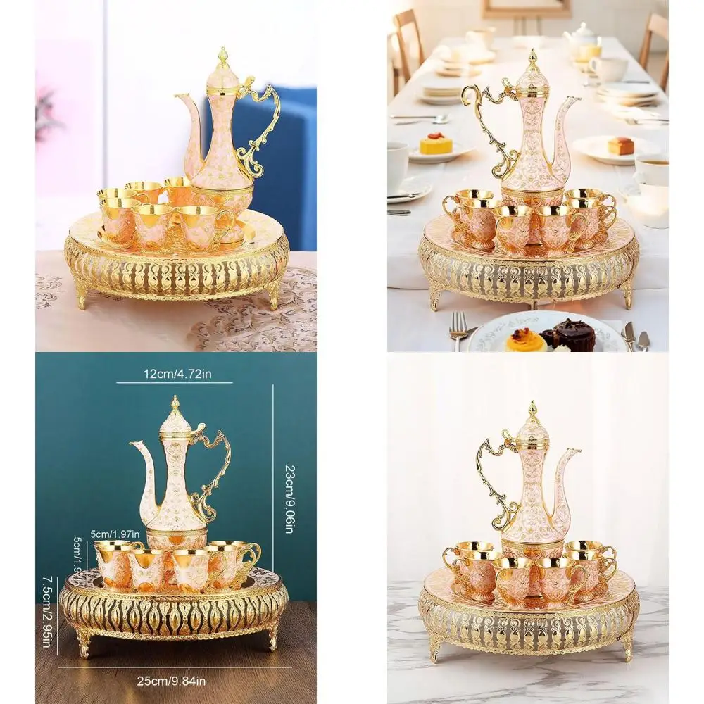 

Vintage Gold Turkish Coffee Pot with Crystal Tray and 6 Cups for Home Party Table Decor