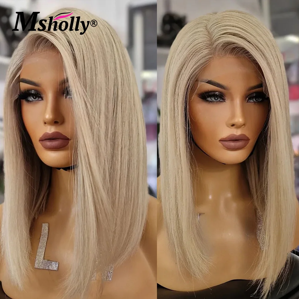 

Ombre 613 Ash Blonde 13x4 Transparent Lace Front Human Hair Wig 180% Density Short Bob Remy Brazilian Wig For Women Pre Plucked