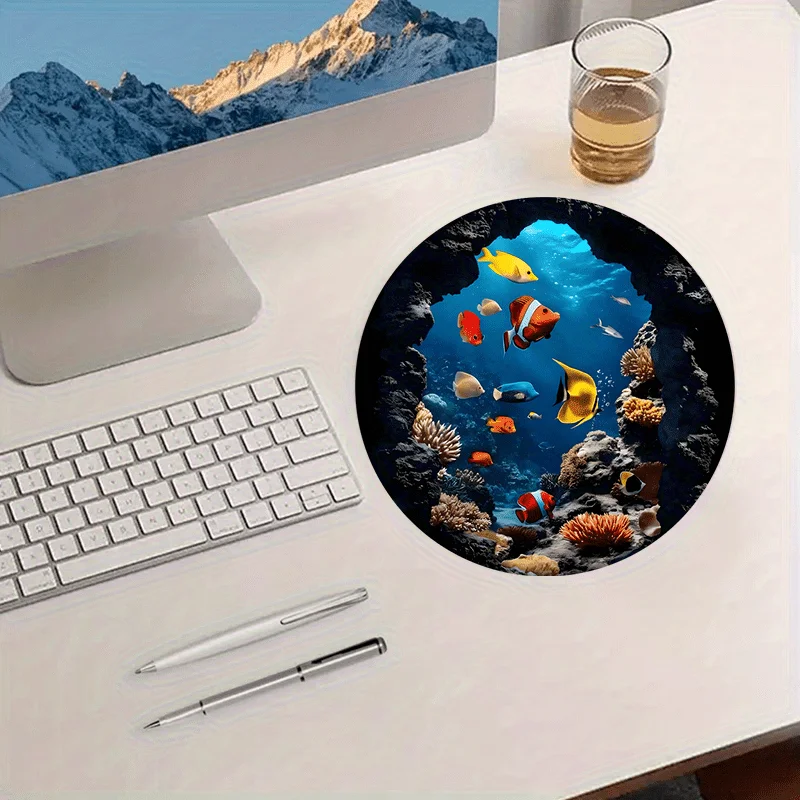 Underwater Ocean Theme Coral Reefs Rounded Edge Desk Mat, Home Office mat, Gamer Rubber Anti-wrinkle Anti-Slip Bottom Desk Mat