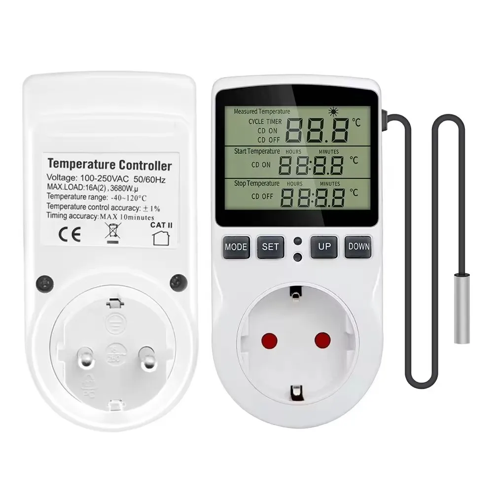 Timer Socket Thermostat Digital Temperature Controller EU Plug Outlet With Timer Switch Heating Cooling AC 110V~230V