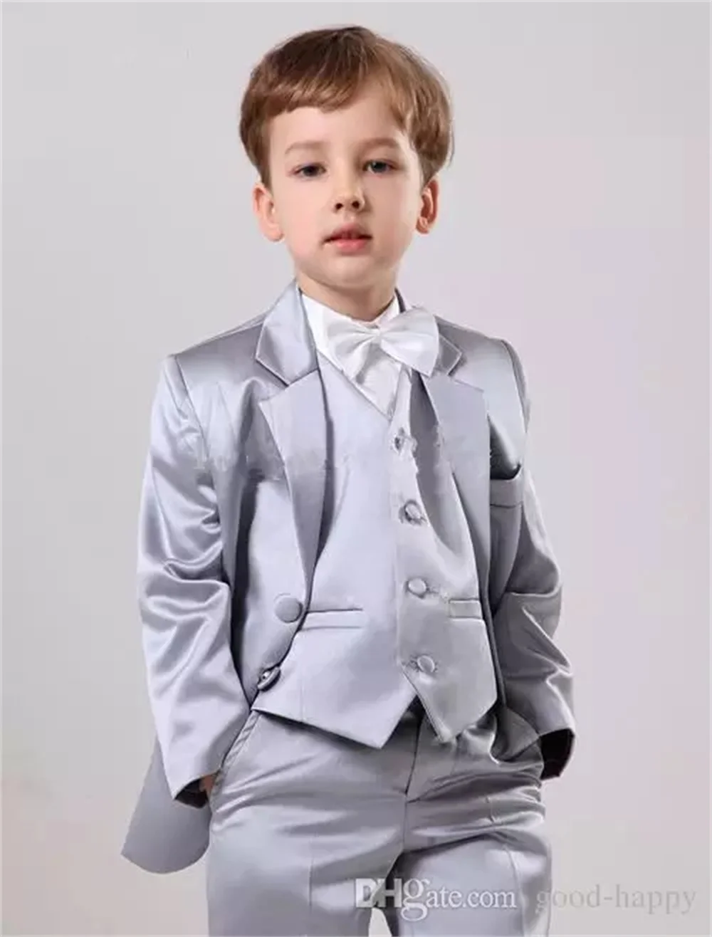 

3 Pieces Children'S Blazers Sets Satin Slim Fitted Formal Clothing Tailcoat Handsome Boy Child Costume Wedding Birthday Dresses