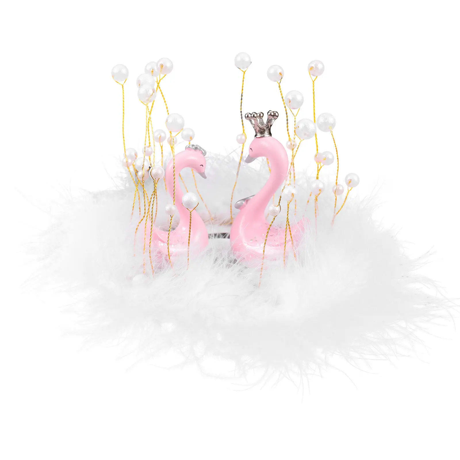 1Set Mini Swan Dashboard Decor Resin Car Ornament Adorable Desktop Decoration with Adhesive Base Romantic Plume Mat