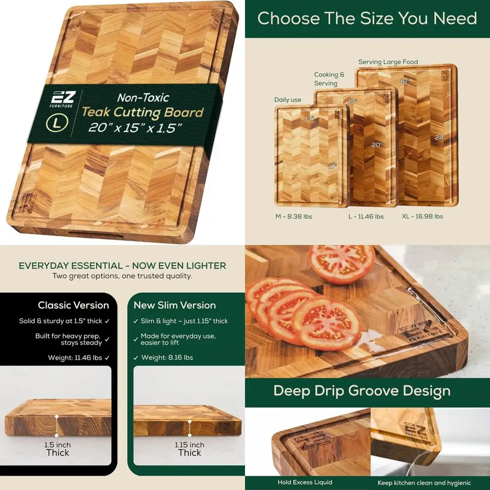 

Большая доска для резки и сервировки из тикового дерева «елочка», предварительно масляное зерно краев, паз для сока, ручки, пищевой класс, нетоксичная