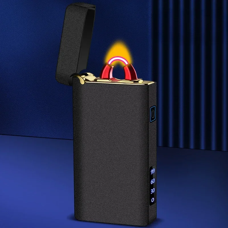 High-looking Arc Flame Lighter USB Rechargeable Plasma Flameless Lighter Power Display LED Flash Men\'s Cigar Lighter Gadget