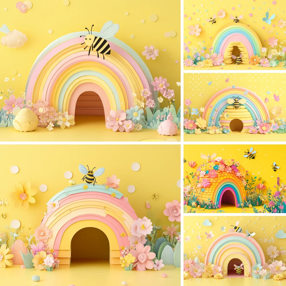 

Dreamy Rainbow Baby 1st Birthday Backdrop Clouds Balloon Baby Shower Party Decor Photo Photographic Background Photography Props