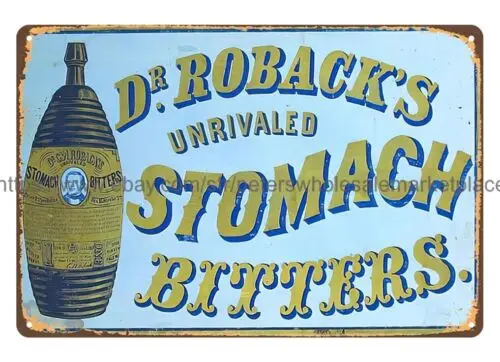 Dr. Roback's Stomach Bitters metal tin sign Cottage Farm wall artwork