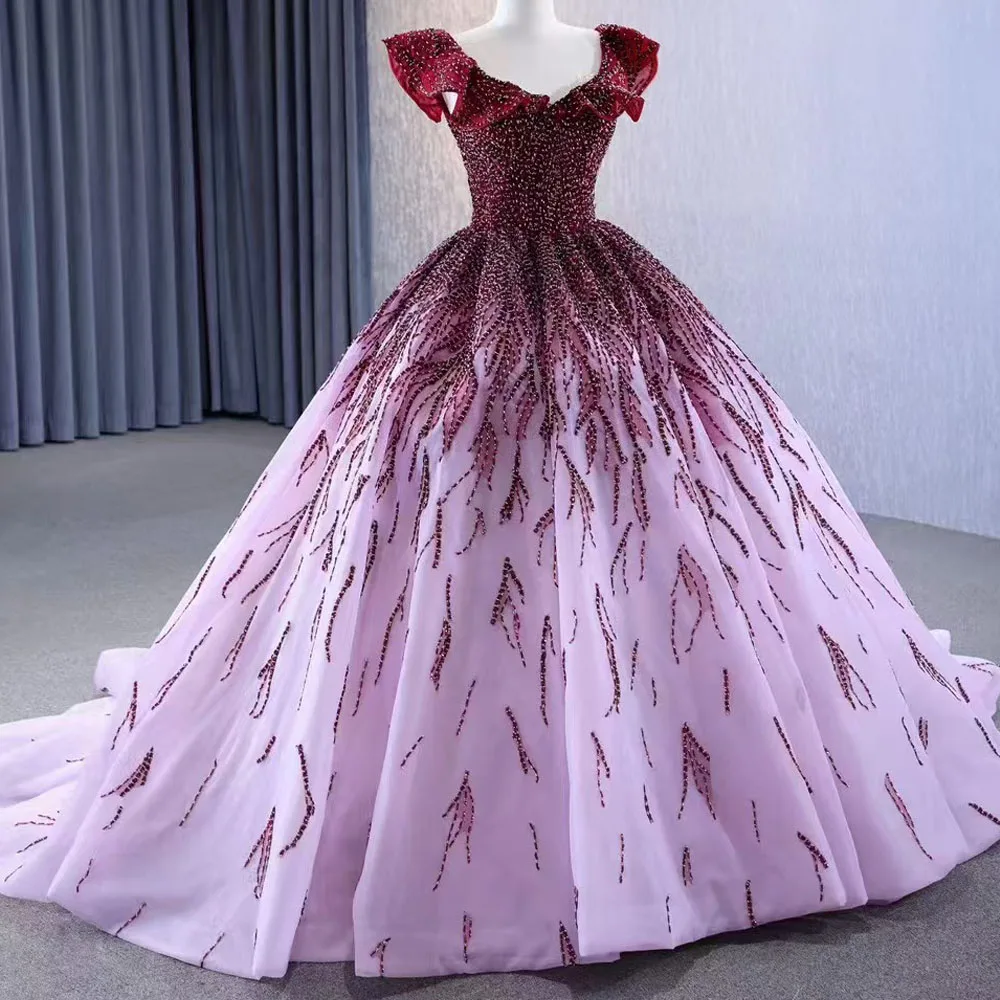 O-Neck Cap Sleeve Evening Dress Lace-Up Back Beaded Prom Dress Customizable Women's Special Occasion Gown view 4