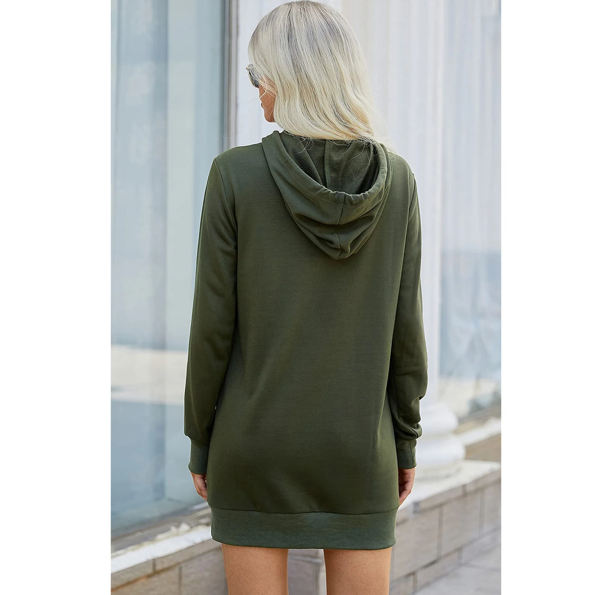 2024 Spring Autumn Women\'s Sweatshirt Dress Female Casual Hooded Big Pocket Pullovers Women Casual Loose Sport Shirt Women Dress