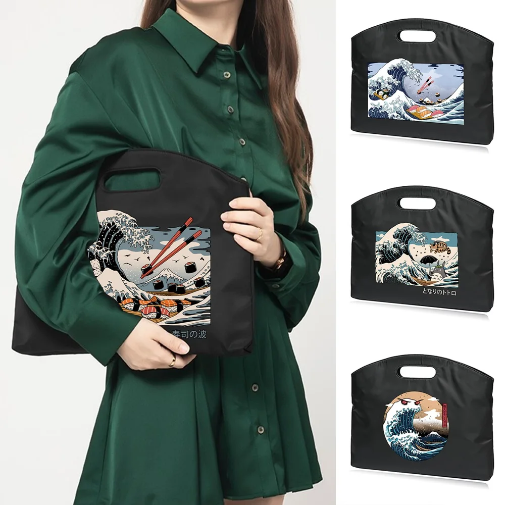 Wave Printed Briefcase Document Bag Office Tote Business File Information Package Computer Protection Case Conference Handbags