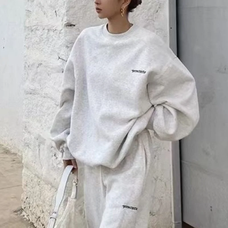 Preppy Style Women 2 Piece Sets Tracksuit Loose Long Sleeve Top Spring Autumn New Harajuku Fashion Oversized Casual Pant Suit