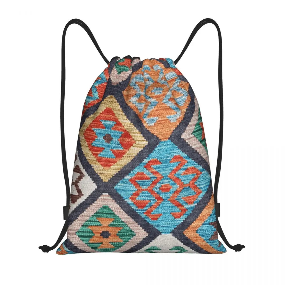 Vintage Turkish Kilim Drawstring Backpack Bags Lightweight Vintage Persian Tribal Bohemian Ethnic Art Gym Sports Sackpack Sacks