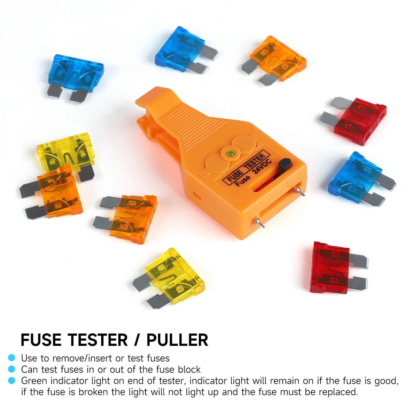Blade Fuse Tester 24V Car Fuse Tester Blade Puller Multi-Functional Car Checker Puller Removal Tool for Mini/Standard Blade