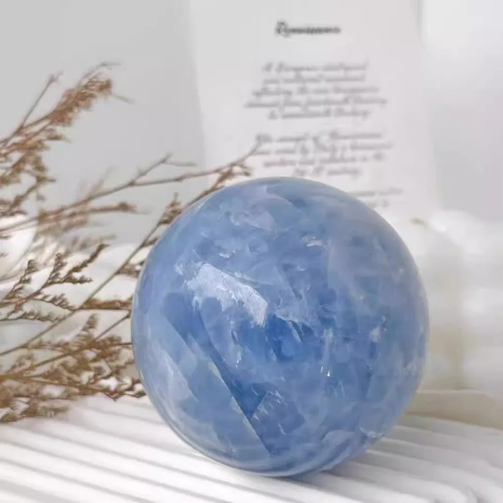 Natural Celestite Crystal Ball Carefully Polished By Hand Smooth Surface There Are Three Random Different Colors Home Decoration