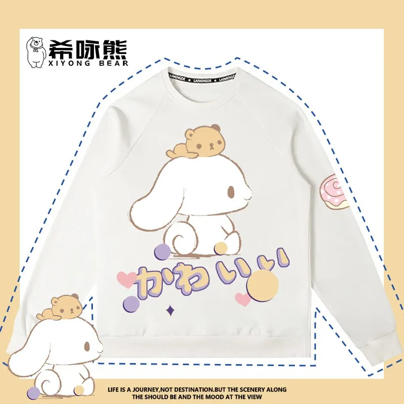 

2024 New Sanrio Cinnamon Dog Round Neck Hoodie Female Autumn Girl Big Ear Dog Co-named Autumn Coat