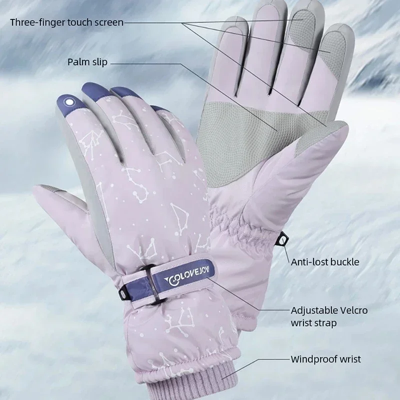 Guantes de esquí de Invierno para mujer, guantes de snowboard al aire libre, a prueba de viento, impermeables, antideslizantes, pantalla táctil, cálidos, guantes de Ciclismo de lana, nuevos