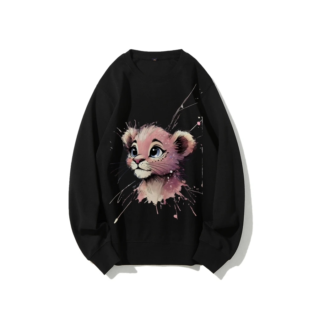 Pink Lion, Women's Hoodie, Y2k Graphic Sweatshirt, Hand-Painted Bunny Art, Korean Style Oversized, Warm Cozy Fall Winter 2025