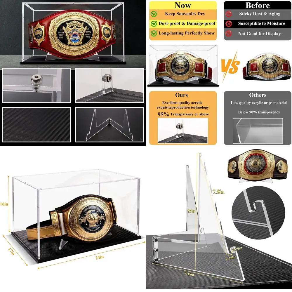

Large Clear Acrylic Display Case for Wrestling and Football Belts with Carbon Fiber Base and Stand