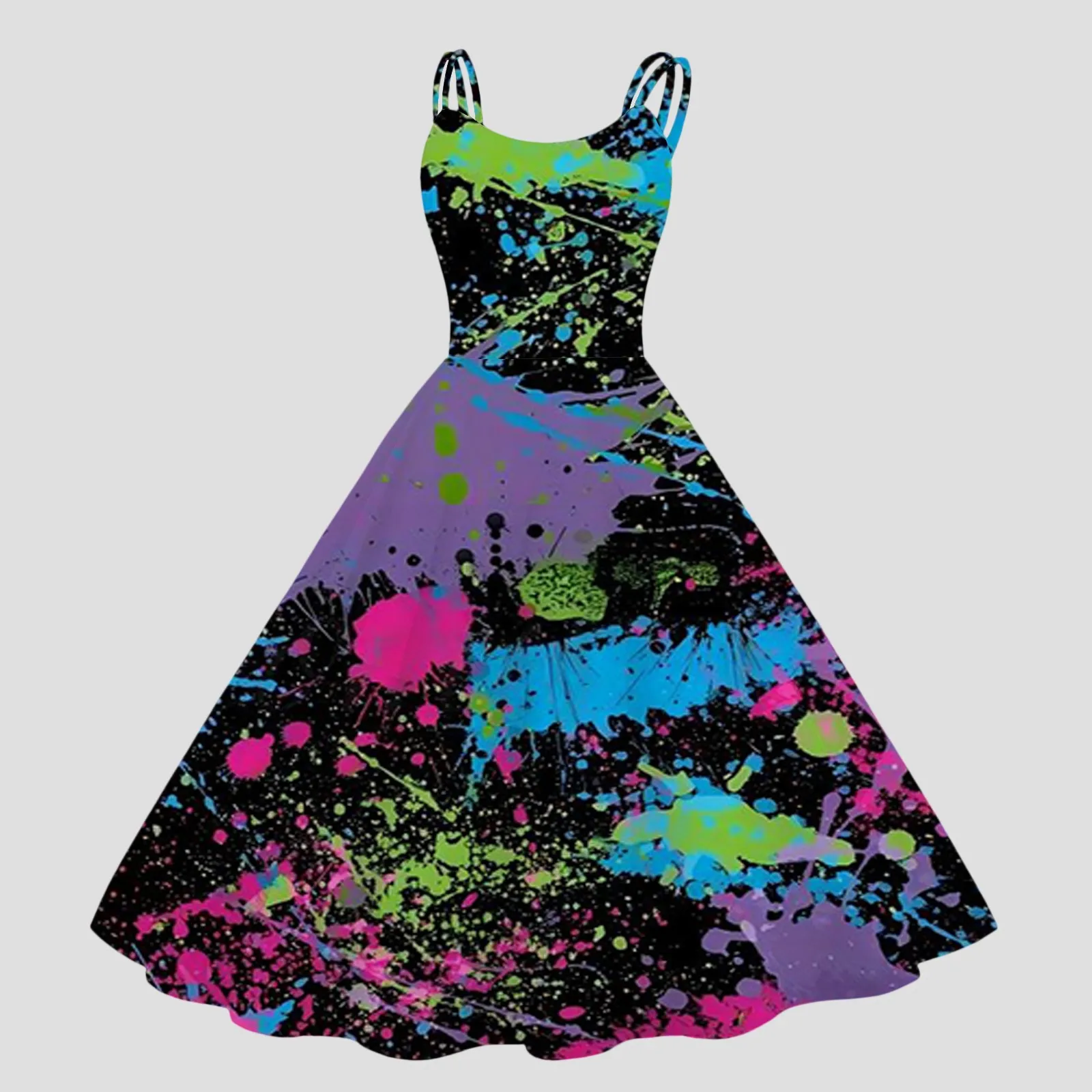 

Fashion Printed Spaghetti Strap Dress Women Summer O-Neck Sleeveless A-Line Maxi Dress Female Slim Waist Backless Long Dresses