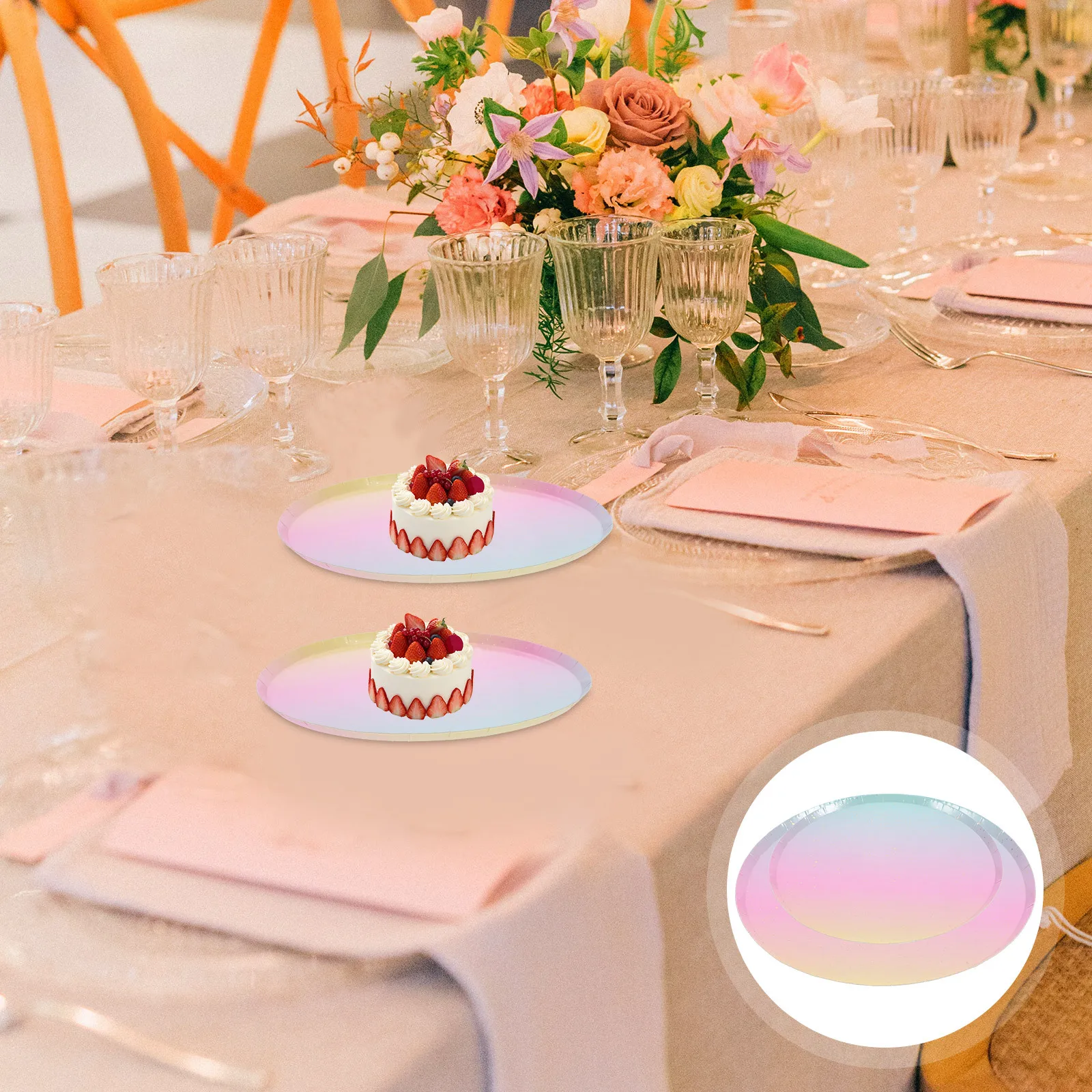 

16Pcs Disposable Paper Plates Rainbow Supplies Birthday Tableware Pastel Cake Platter Gathering Dinnerware