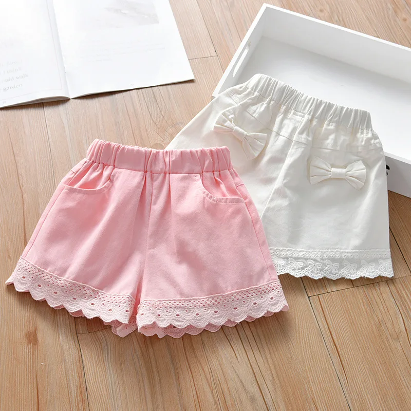

2025 Summer Girls Shorts Lightweight Toddler Kids Cargo Shorts with Pockets Lace Trim Korean Style Fashion Casual Wear