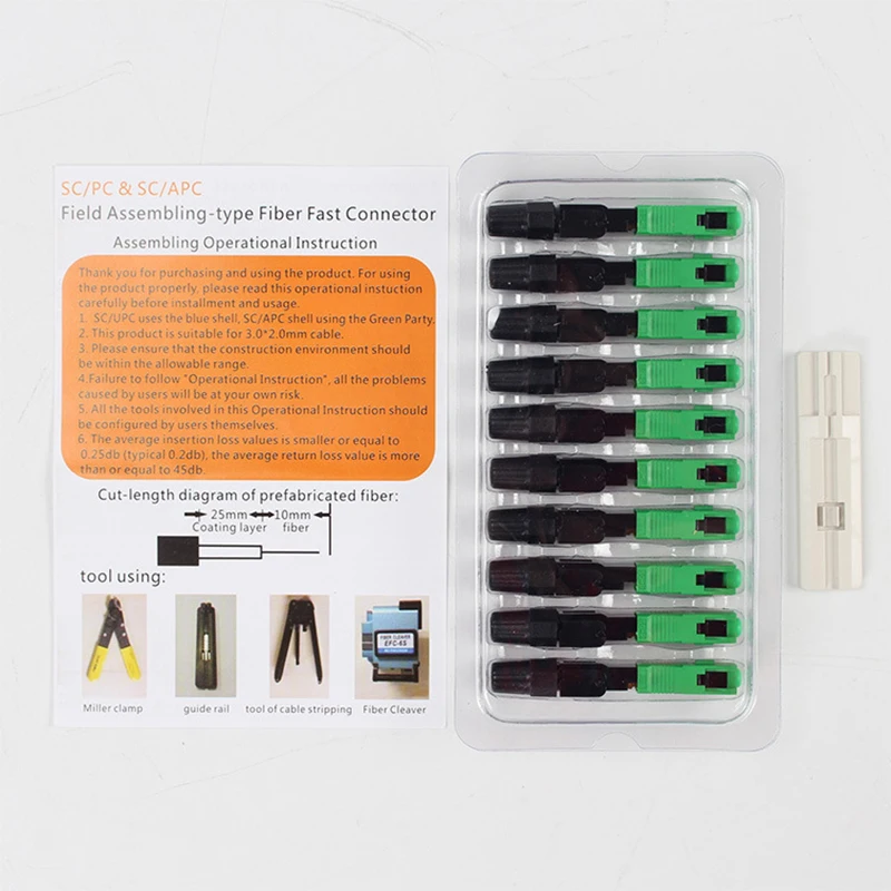 FASO 100PCS/50PCS FTTH SC UPC Fiber Optic Connector FTTH Fiber Optic Fast Connector tool kit UPC Fiber Connectors for Testing