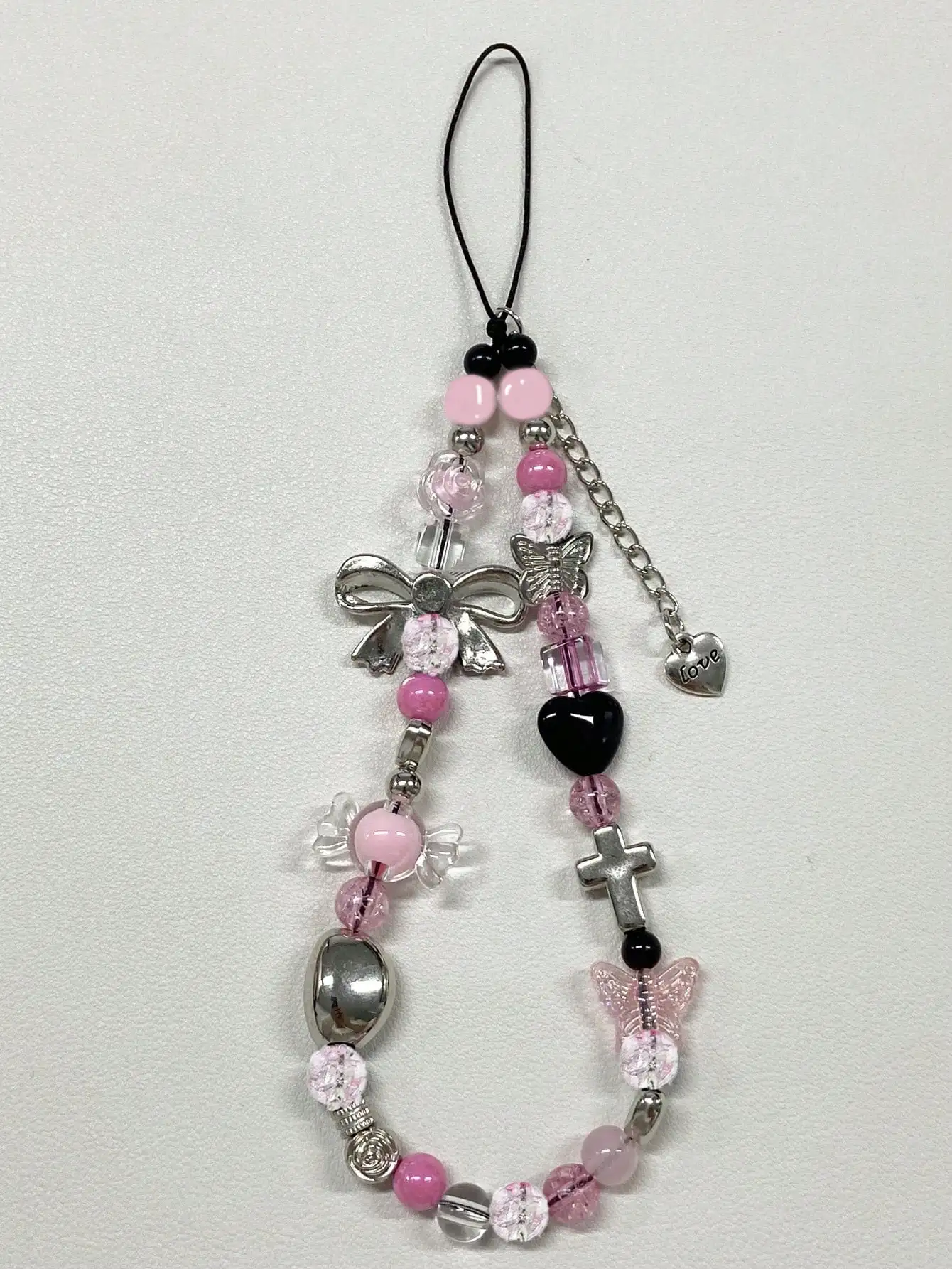 

Pink Black Heart Beaded Phone Chain Retro Y2K Camera Lanyard Gift