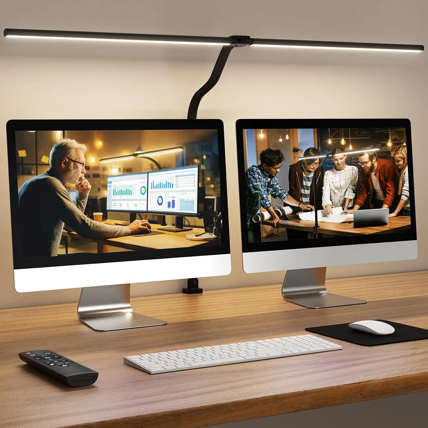 24W LED Desk Lamp with Remote Control, Dimmable Double Head Gooseneck Light for Home Office