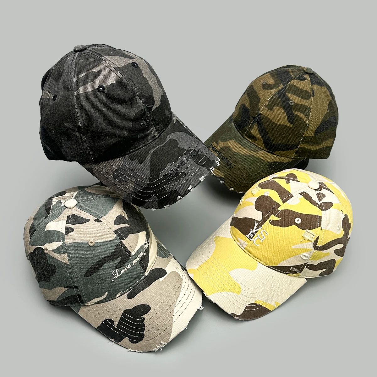 

Retro Camouflage Cross star Letter Embroidery Baseball Hats New Men Women Sunshade Street Versatile Personal Fashion Peaked Caps