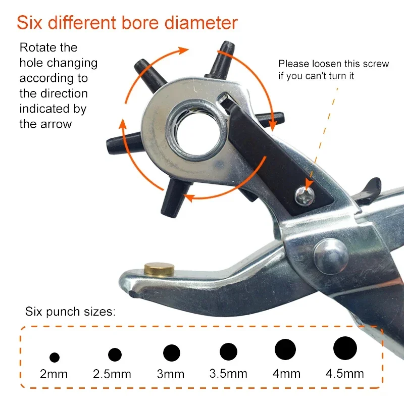 Leather Belt Hole Punch Plier Eyelet Puncher Revolve Sewing Machine Bag Setter Tool Watchband Strap Household leathercraft image 6