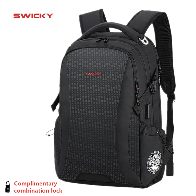 SWICKY multifunction leather male Students School bags fashion waterproof travel usb charging 15.6inch laptop backpack men