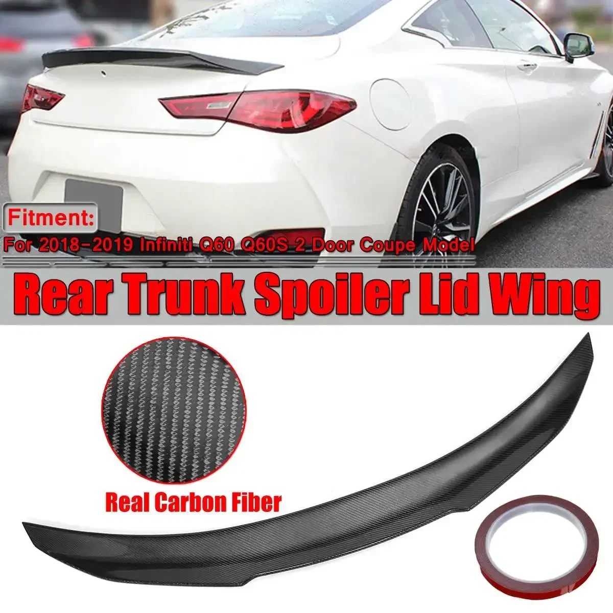 

High Quality Car Rear Spoiler Wing Lip Extension Real Carbon Fiber For Infiniti Q60 Q60S 2017-2019 Rear Trunk Spoiler Lip Wing