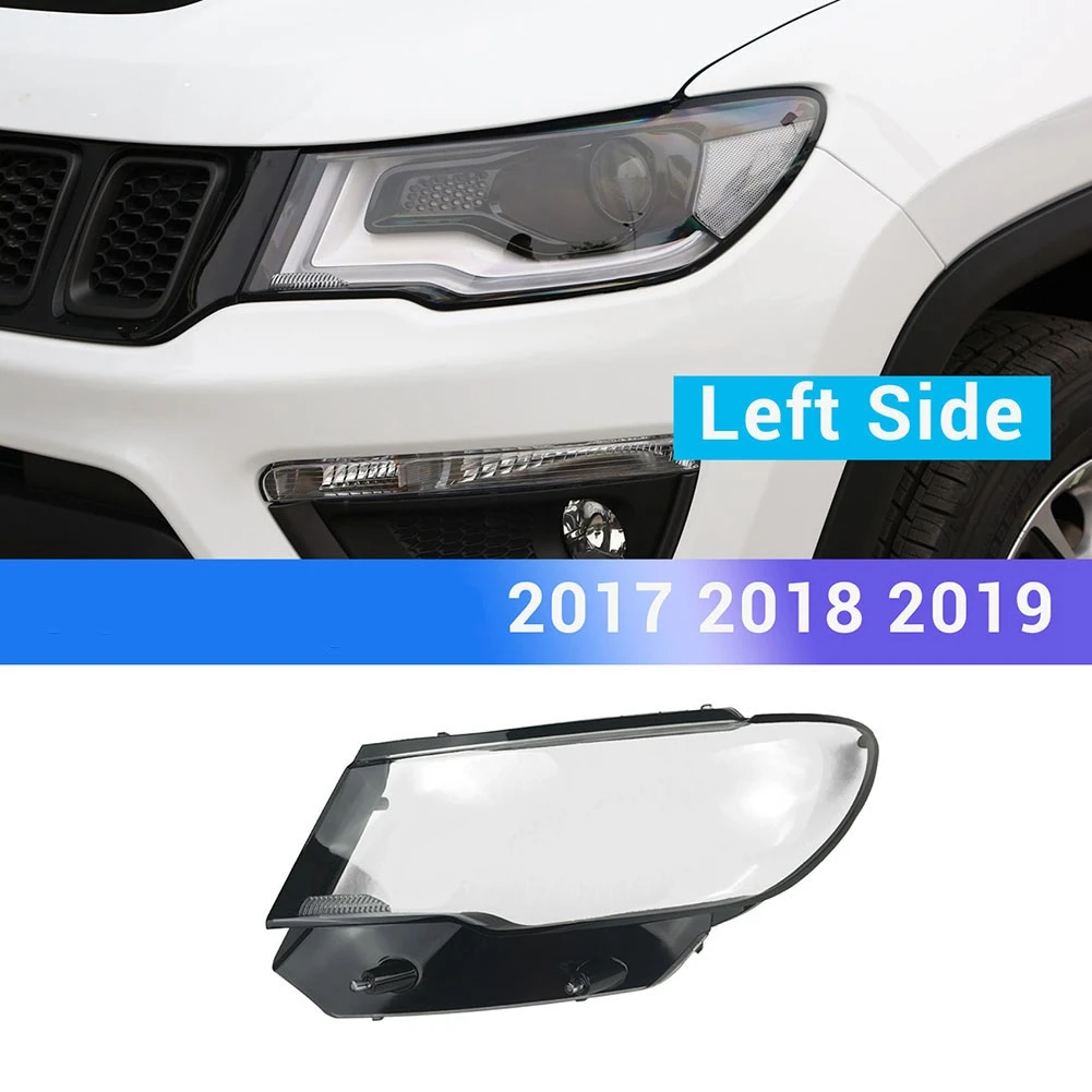 Car Headlight Lens Cover Lampshade Transparent Front Light Shell for Jeep Compass 2017 2018 2019 Left Side