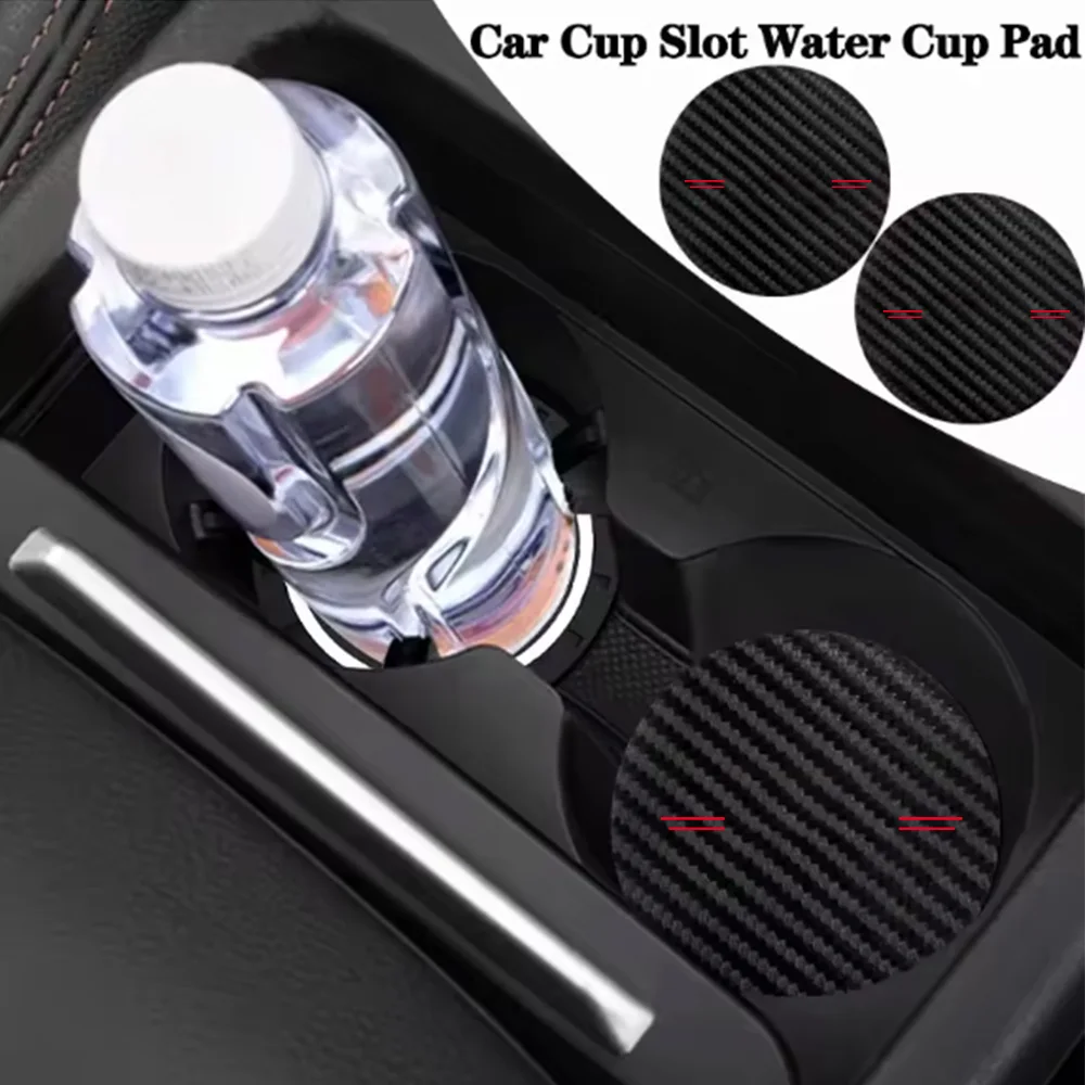Two-Line Hollow Red Car Interior Accessories Carbon Fiber Pattern Water Cup Mat Car Accessories Collection Non-Slip Mat Cute Cartoon Storage Slot Decorative Storage Mat
