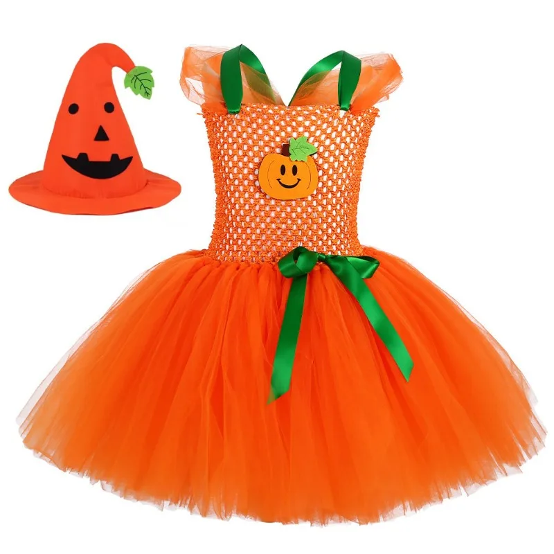 Tulle Dress Outfit Set for Toddler Festivals,Orange Pumpkin Tulle Tutu Skirt Set,Exquisite Dress for Kids Halloween Party Events