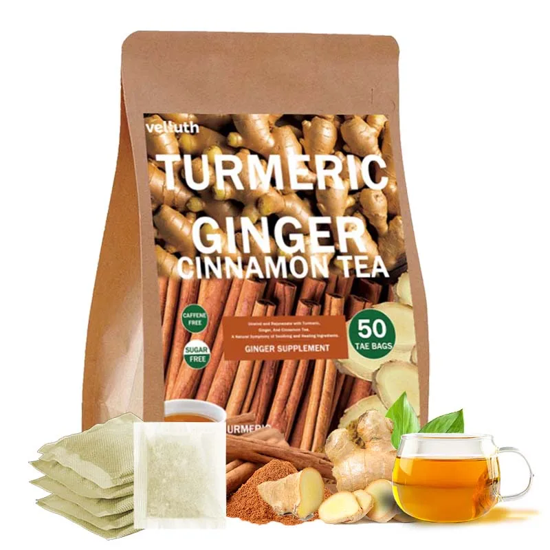 ターメリックジンジャーティー 天然ハーブ、無添加、カフェインなし、砂糖なし、25袋、50袋