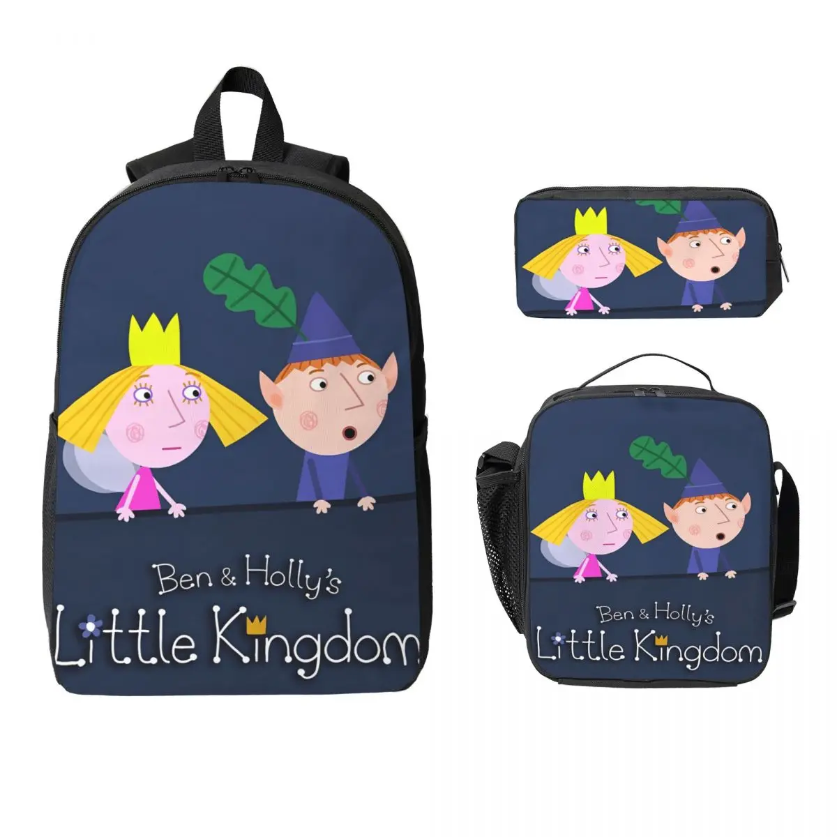 

Ben And Hollys Cartoon merch Backpack Set for Kids Pen Bags Bookbag Sets with Lunch Box For Primary School Students Knapsack