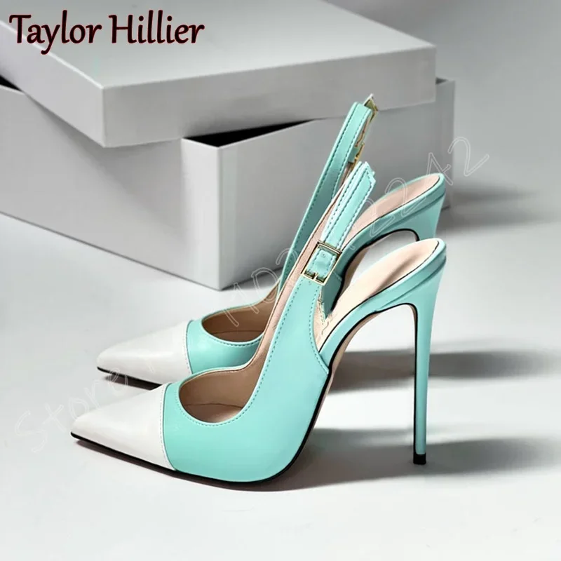 

Spring New Mixed Colors High Heels Pointed Toe Stiletto Back Strap Pumps Banquet Party Comfortable Patent Leather Pumps Female