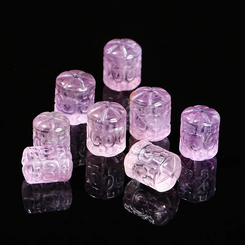 1 Pc Natural Amethyst Carved Patterned Cylindrical Shape Bead Lucky Pendant For Jewelry Making Diy Necklace Bracelet Accessory view 4