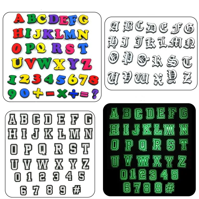 

37pcs Colored letters glow-in-the-dark Shoes Charms Garden Shoe Accessories Buckle Fit Clogs Decaration Sandals Decorate Gift