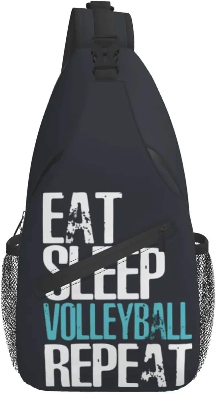 Eat Sleep Volleyball Repeat Sling Bag Crossbody Travel Hiking Chest Backpack Shoulder Daypack for Women Men One Size