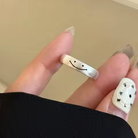 925 Sterling Silver Smiling face Ring For Women Jewelry Finger Adjustable Open Ring For Party Birthday Gift